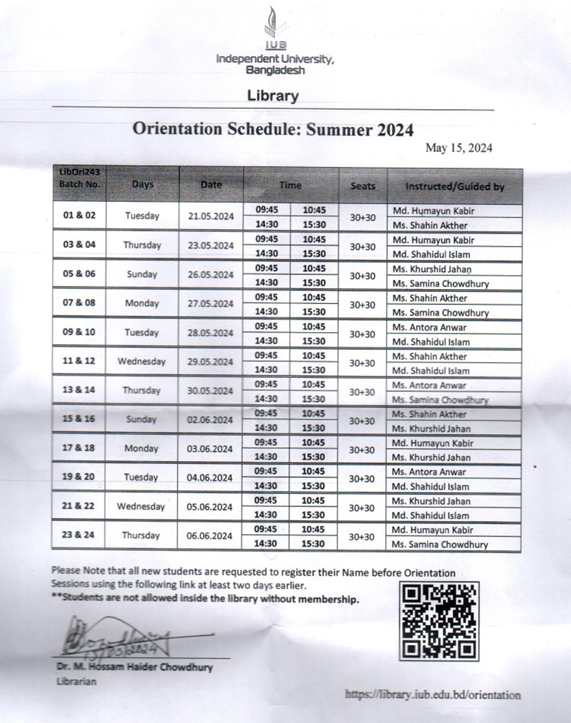 orientation schedule summer 2024